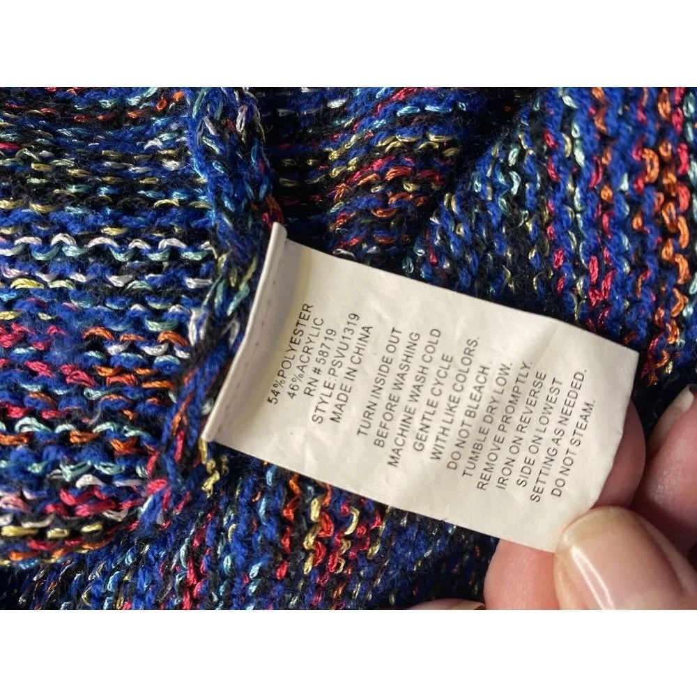 New York CO Collection Petite Large Multicolored Blue Knit Sweater Pullover